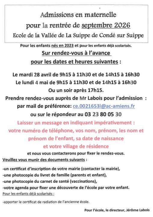 inscription école 2026